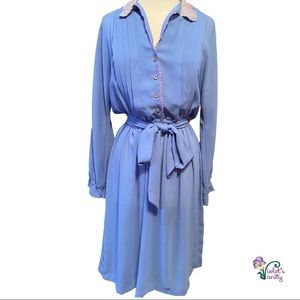 VTG 1980s Ronnie Heller for MJ Dress Periwinkle Flowy Semi Sheer Poly Georgette